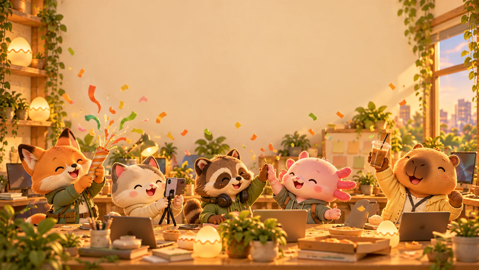 The team celebrating in the studio