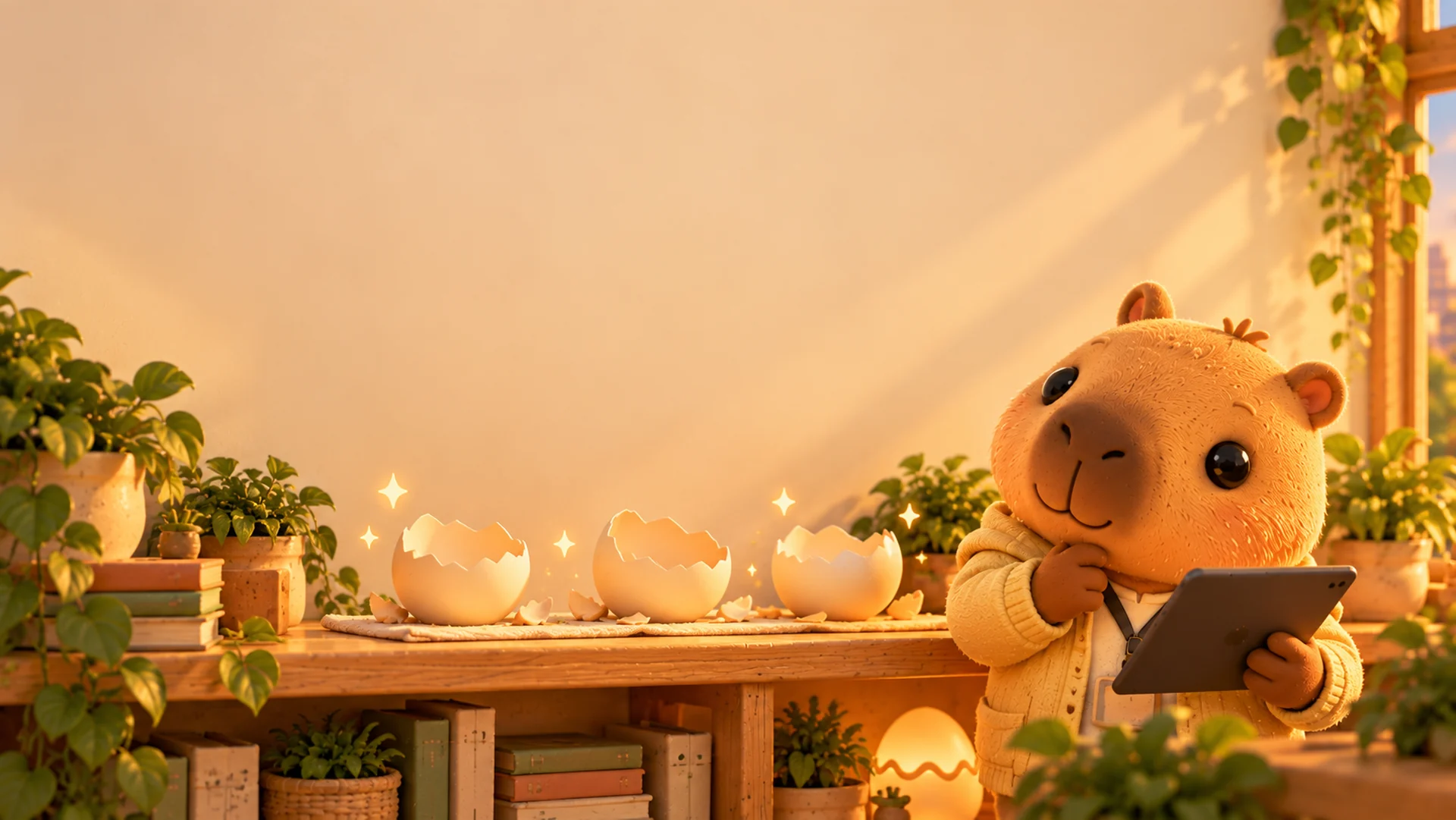 James inspecting eggs in golden light